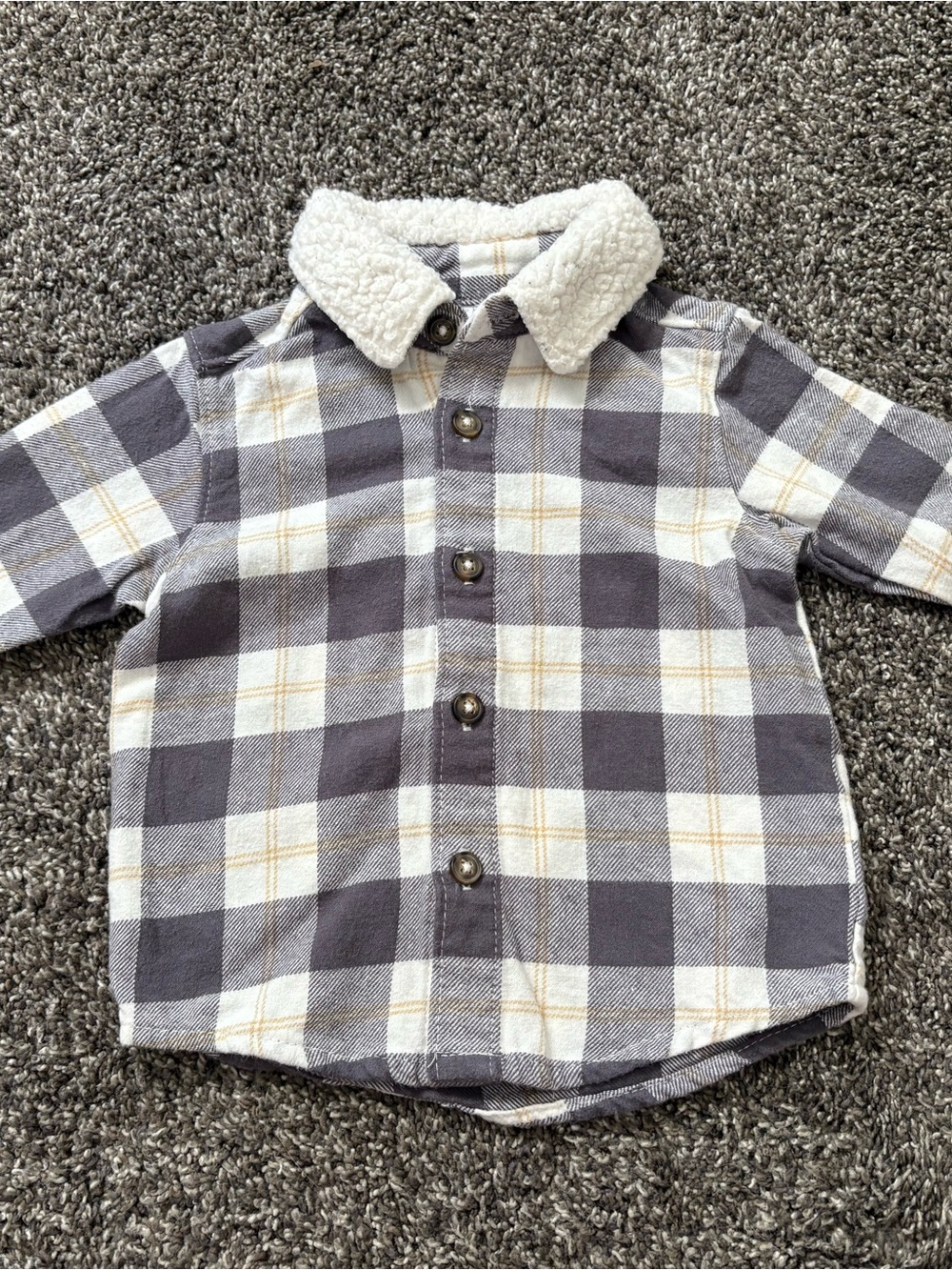 Carter's Gray & Cream Plaid Sherpa-Collar Button Shirt